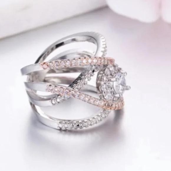 NEW 925 STERLING SILVER ROSE GOLD DIAMOND RING, CUTE RING, SHINY RING. - Picture 6 of 6